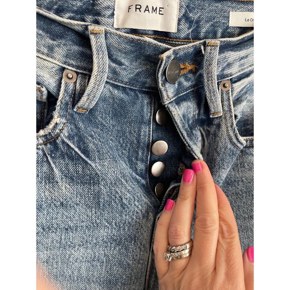 Women's Frame Le Original Distressed High Rise Straight Fit Denim - 24 - Picture 5 of 8